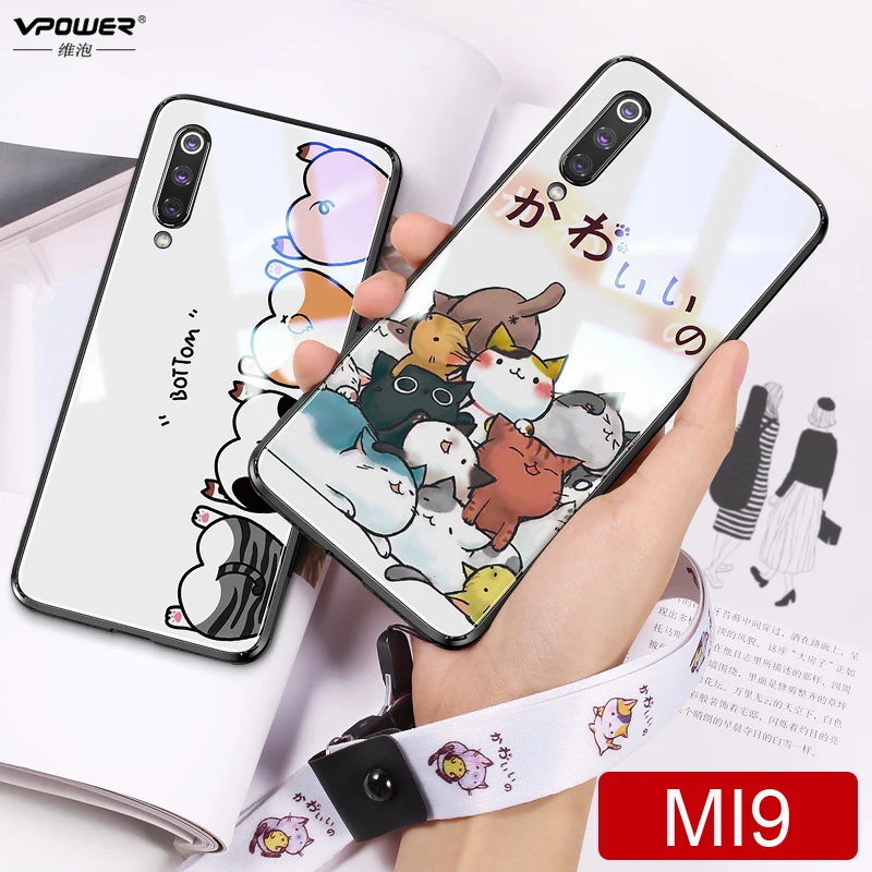 Vpower Tempered Glass Case for Xiaomi Mi9 Back Cover Silicone Soft Edge Coque Mi 9 M9 Cases 6.39 inch | Мобильные телефоны и