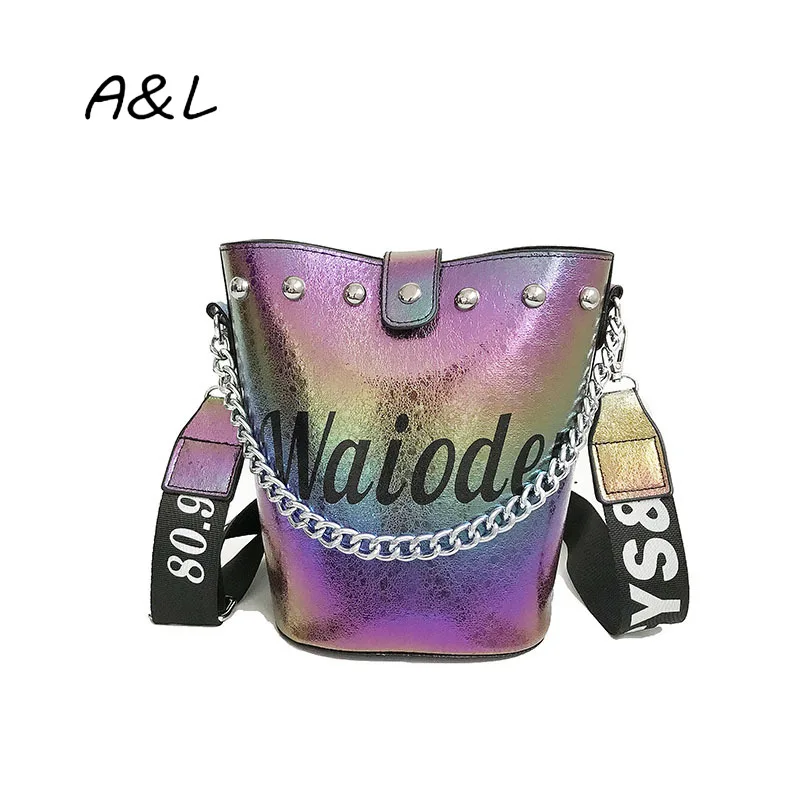 

New personality colourful bucket bag version metal handbag shoulder backslant straddle lady's bag women leather handbags Y113