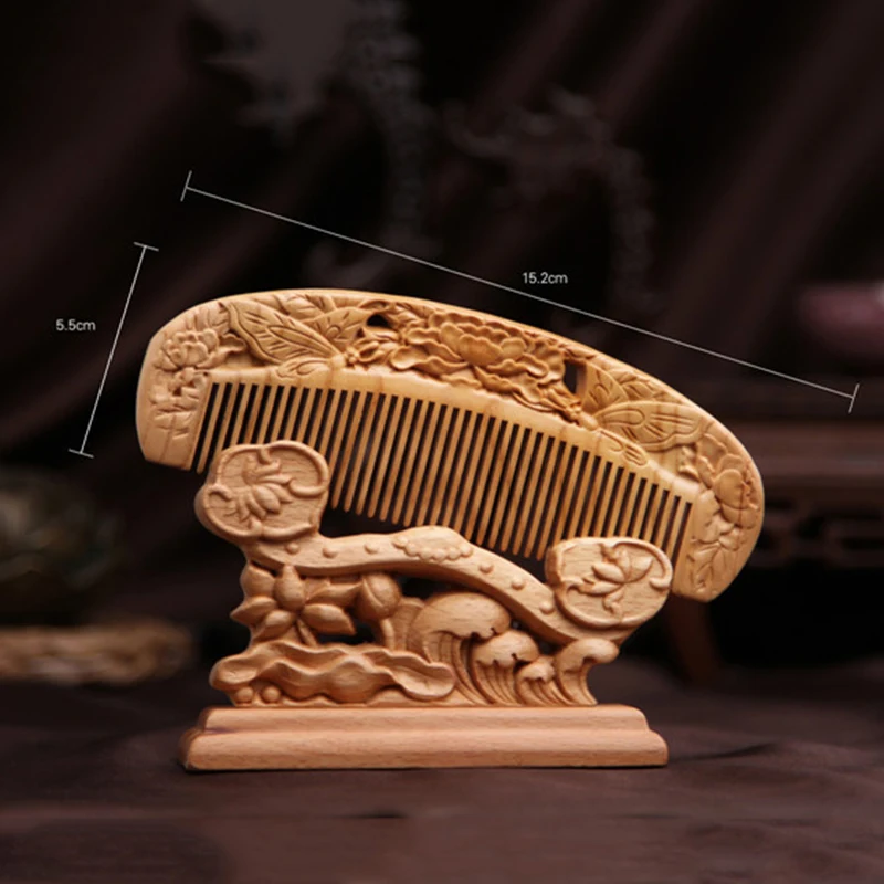 

Carved Pocket Wooden Comb Natural Peach Wood Anti-static Massage Health Care Combs Vintage Hair Brush Combs Hair Styling Tool
