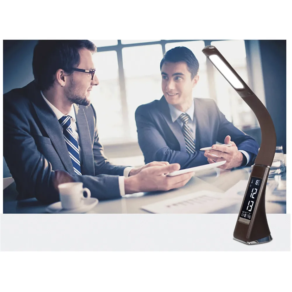 LED Business Office Desk Lamp Dimming Touch With Alarm Clock Calendar LCD Display