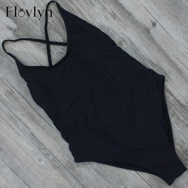 Floylyn черный цвет цельный купальник 2017 Однотонный женский Монокини Цельный