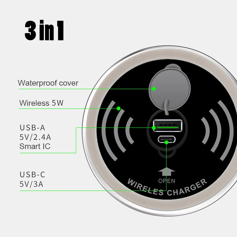 

3in1 Charger For iphone X Qi Wireless Charger for Samsung Note 8 S 8 9 Plus Charger Embedded Desktop And USB-A/C Waterproof Plug