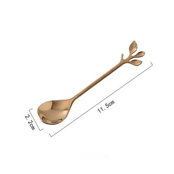 Creative Stainless Steel Fork Spoon Leaf Shape Handle Coffee Cake Dessert Ice Cream Forks Spoons Glossy Household Tableware 1pcs - Цвет: spoon 3