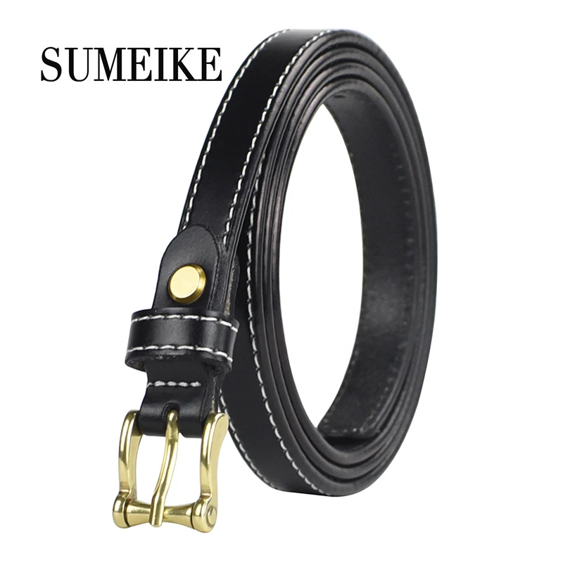 

[SUMEIKE] Newest Skinny Thin Belts For Women Fashion Alloy Buckle Cowskin leather Belt Designer Brand Woman Belts For Dress 2017
