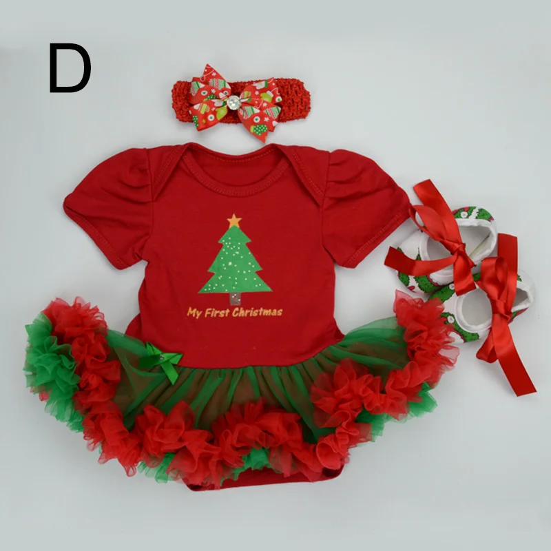 Для малышей 3 шт. Комплекты для девочек Рождество пачка Комбинезоны для малышек платье+ повязка на голову+ Обувь Рождество Bebe для девочек на день рождения комбинезон костюмы - Цвет: D