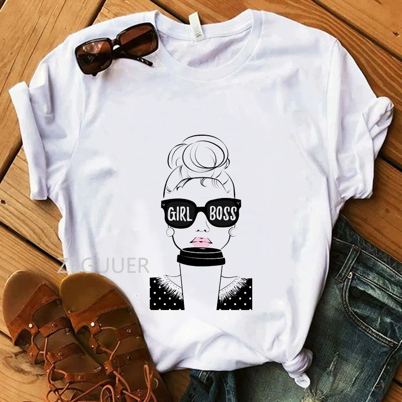 

Coffee Sunglasses Girl T-shirts Summer Harajuku Casual White Tees 100% Cotton Women T-Shirt Super Soft Holiday Outdoor T-Shirt