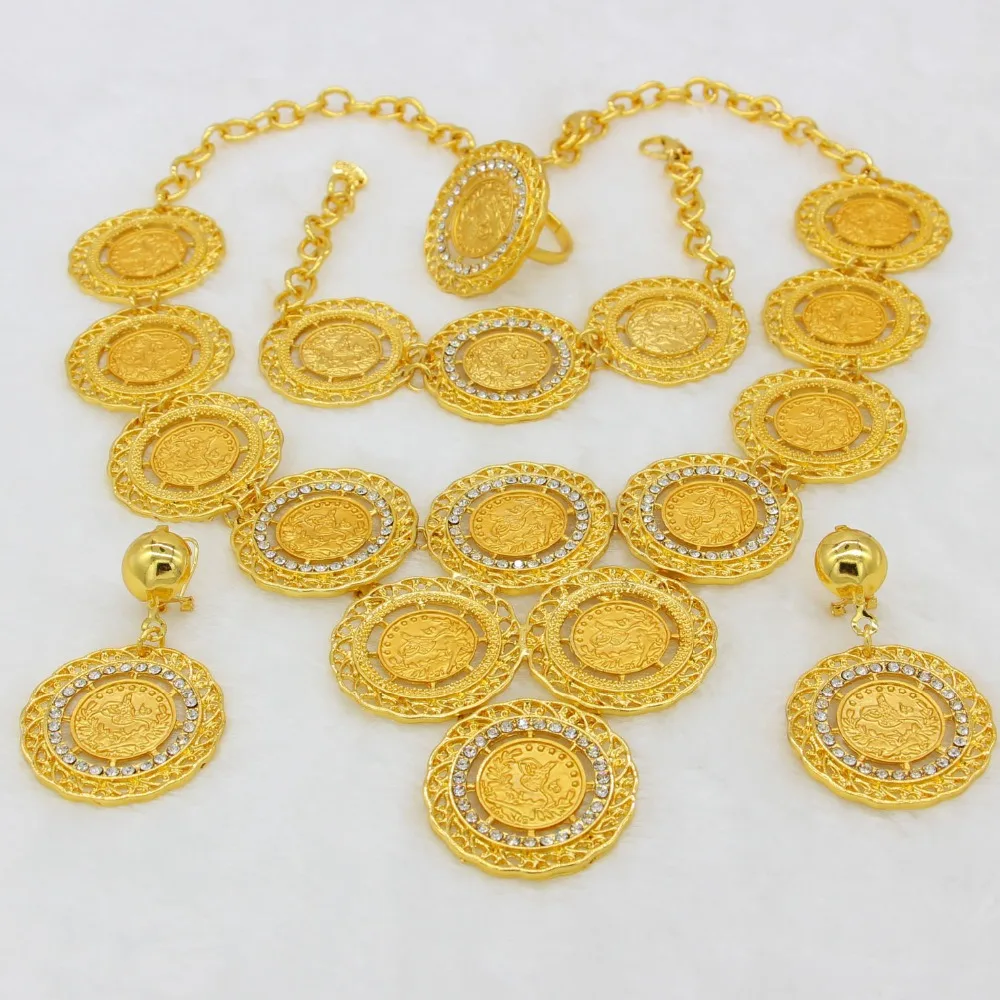 Adixyn Turkey Coin Necklace Earring Ring Bracelet Jewelry Sets For Women Gold Color Coins Arabic African Bridal Wedding Gifts bridal jewelry sets