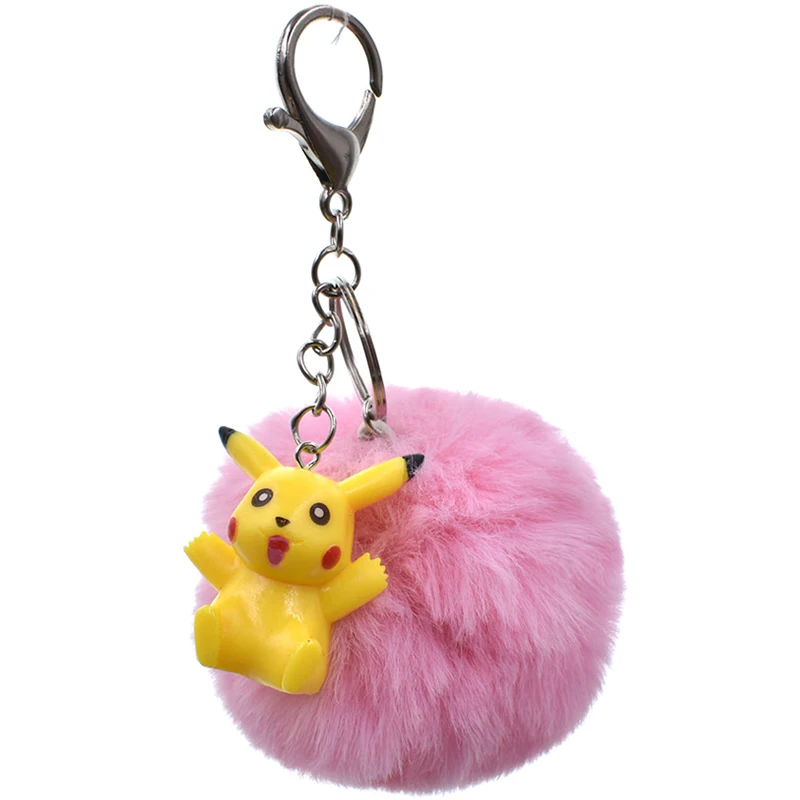 

Cartoon Pet Genie Pikachu Keychain Pompom Avengers Key Chains Jewelry Fur Ball Key Chain Fluffy Keyring For Women Bag Key Ring