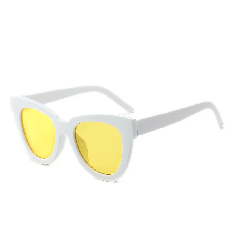 Модные солнечные очки женские кошачий глаз Лето стекло es Ретро зеленые солнцезащитные очки es винтажные розовые линзы солнцезащитные очки Zonnebril Dames - Цвет линз: White Yellow