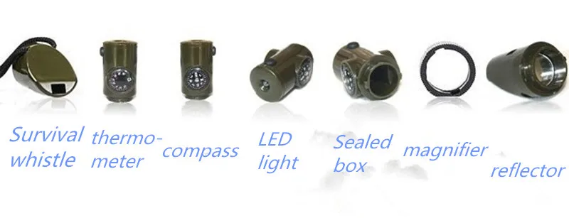 Горячая продажа семь-в-одном многофункциональный открытый кемпинг спасательный свисток наружные аварийные продукты горячий свисток