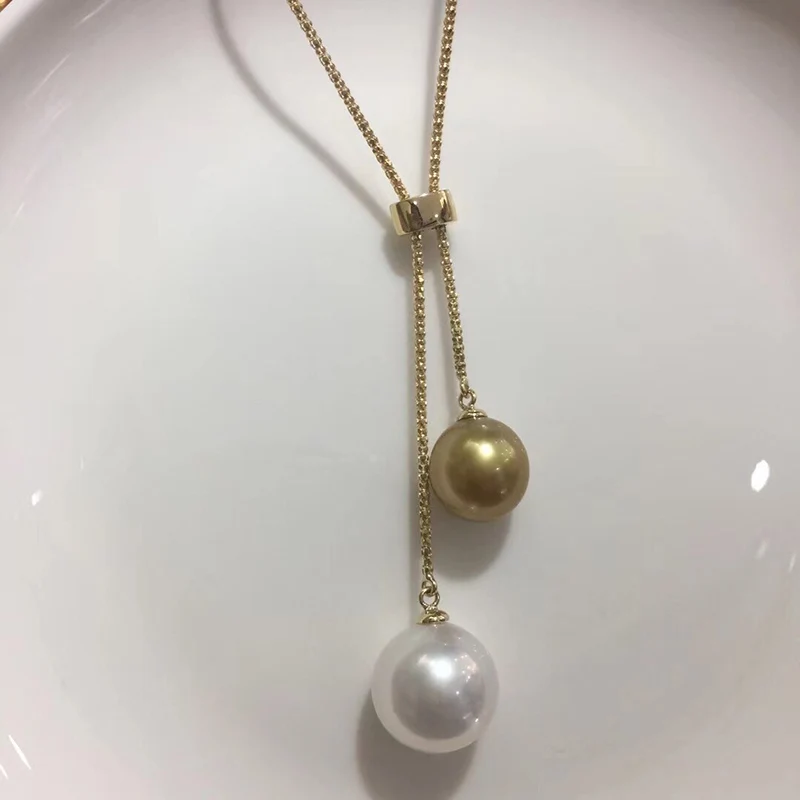 Sinya Edison golden and white pearls sweater chain 18k gold necklace for Women lover Mum 2018 News best gift (3)