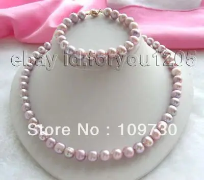 

Jewelry 00453 Genuine Natural 10m Purple Pearl Necklace Bracelet Set (A0423)