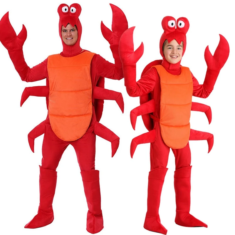 Хэллоуин Косплей взрослых мужчин Рождество красный костюм лобстера взрослых для вечерние свободные Краб животных вечерние костюмная Пижама для детей
