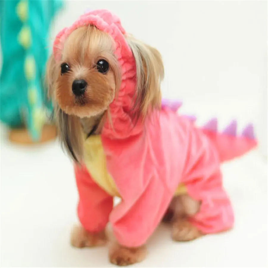 New Funny Pet Clothes Dog Plush Outfit Dinosaur Costume with Hood for