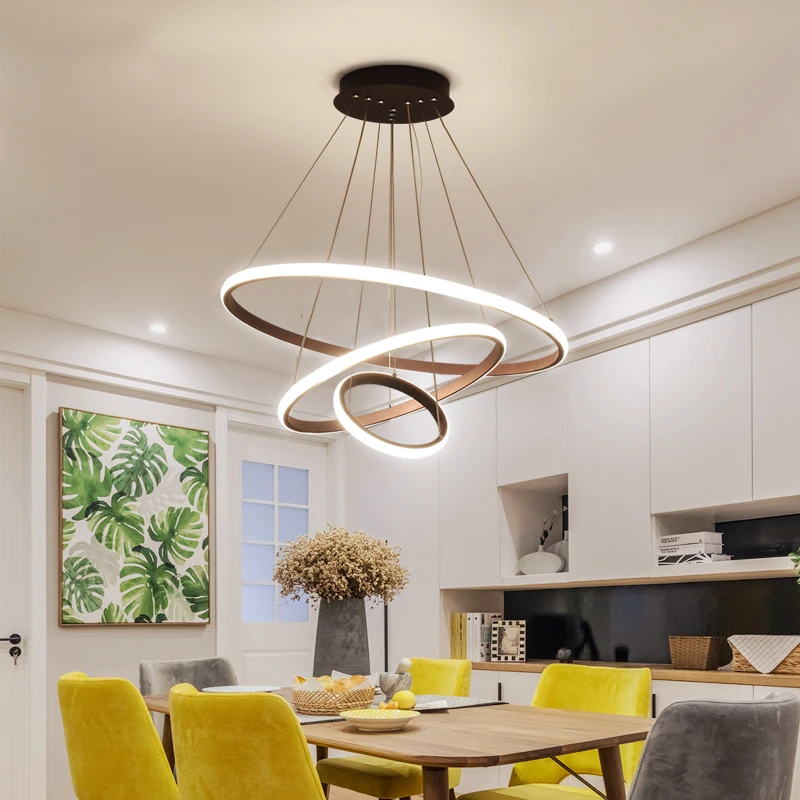 Black/White/Coffee Color Modern led Chandelier for living room dining Circle Rings aluminum fixtures | Освещение