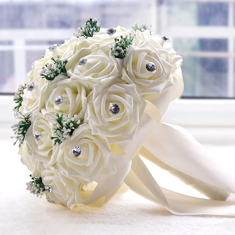 3 Color Beautiful Foam Roses Artificial Flower Bride Bouquet Party
