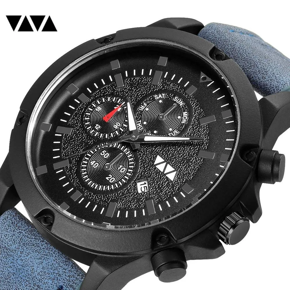 

VAVA VOOM sports men's watch luxury quartz watch men's brown leather strap calendar quartz watch Dropshipping clock 2019