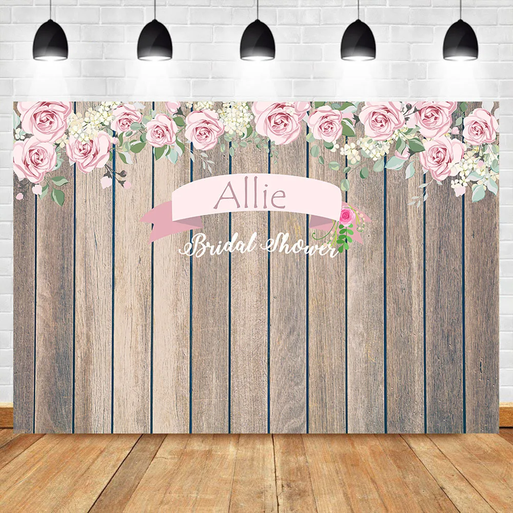 

NeoBack Bridal Shower Backdrop Wooden Wedding Party Photo Studio Booth Background Rose Flower Custom Photography Backdrops