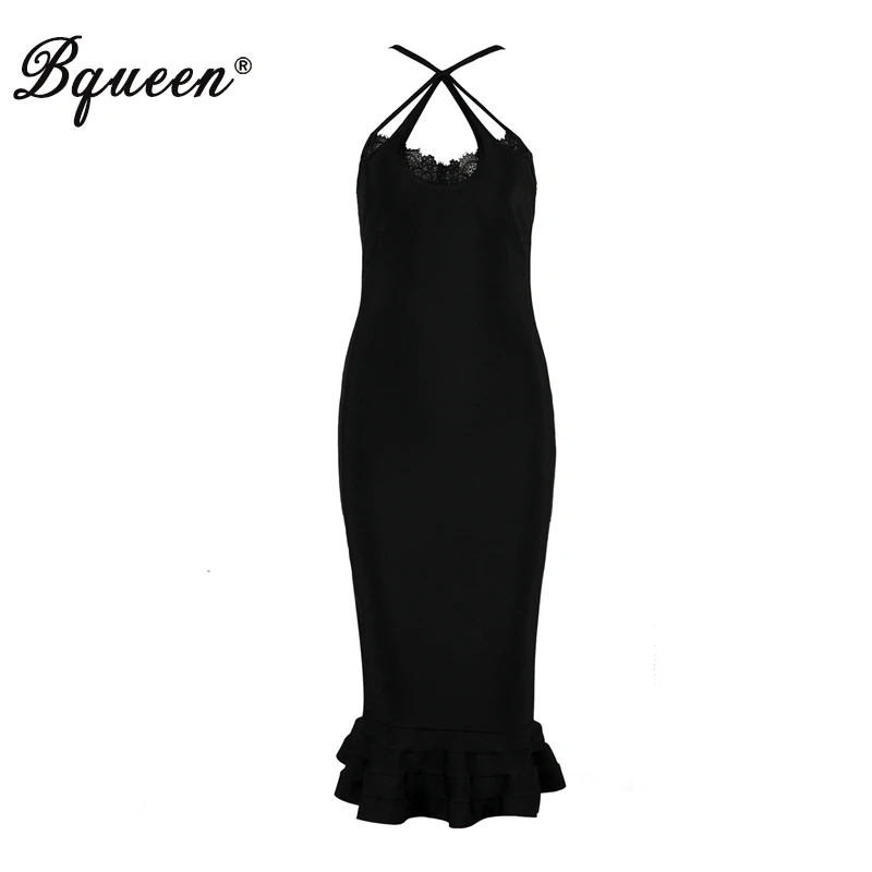 Bqueen Elegant Midi Mermaid Bodycon Spring Women Party Dress Sexy Deep V Spaghetti Strap Backless Bandage Vestidos | Женская одежда