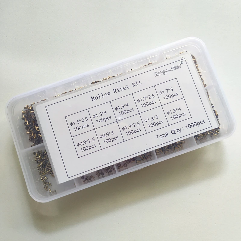 Copper Rivet Kit 1000pcs M0.9 M1.3 M1.5 M1.7 Mix Tubular Rivets Double-sided Circuit Board PCB Nails GB876