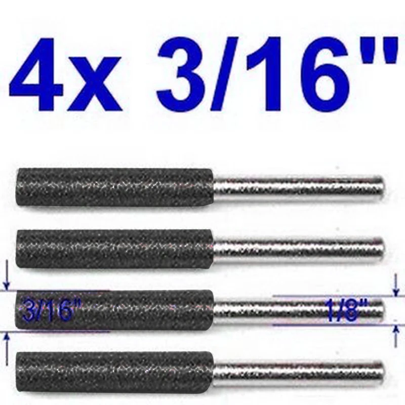 

4x 3/16inch Diamond Chainsaw Sharpener Burr Files Shank 1/8" Chain Saw Tool Part