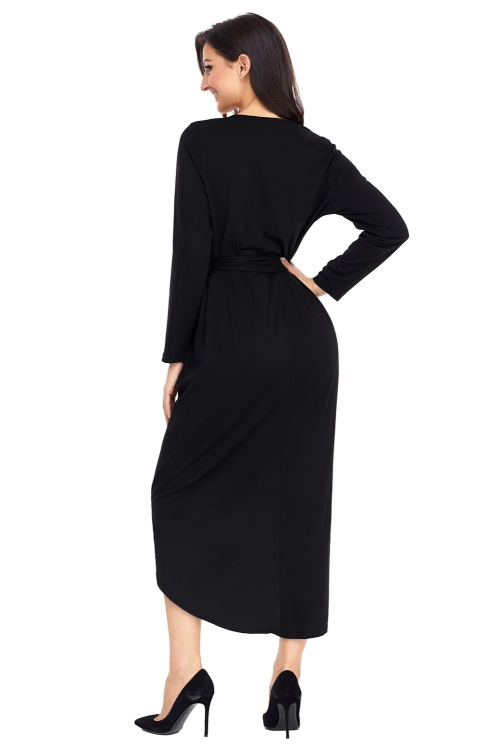 Black-Tulip-Faux-Wrap-Sash-Tie-Jersey-Dress-LC61818-2-2