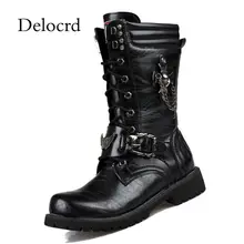 Мужские ботинки в стиле панк, в стиле милитари, с металлическими черепами, на шнуровке, мужские мотоциклетные трендовые уличные высокие ботинки, Мужская обувь в стиле рок