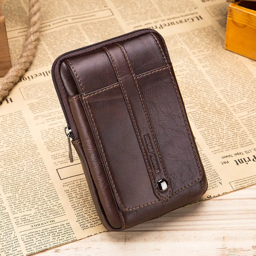 

Genuine Leather Men Fanny Waist Bag Phone Coin Purse Pocket Belt Bum Pouch Pack Card Holder Money 5.5 Inch Travel Small Blosa