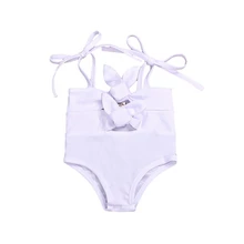 Детский цельный купальник в полоску для маленьких девочек, Одноцветный купальник с принтом, пляжная одежда, купальный костюм для детей от 1 до 24 месяцев