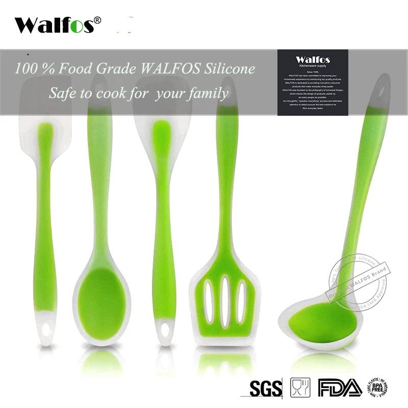 WALFOS սննդի դասի սիլիկոն Խոհարարության գործիքների պարագաներ -երմակայուն խոհանոցային պարագաներ հավաքածու Ոչ փայտով սպաթուլա հեղուկացիր ցնցուղի գդալ գդալ