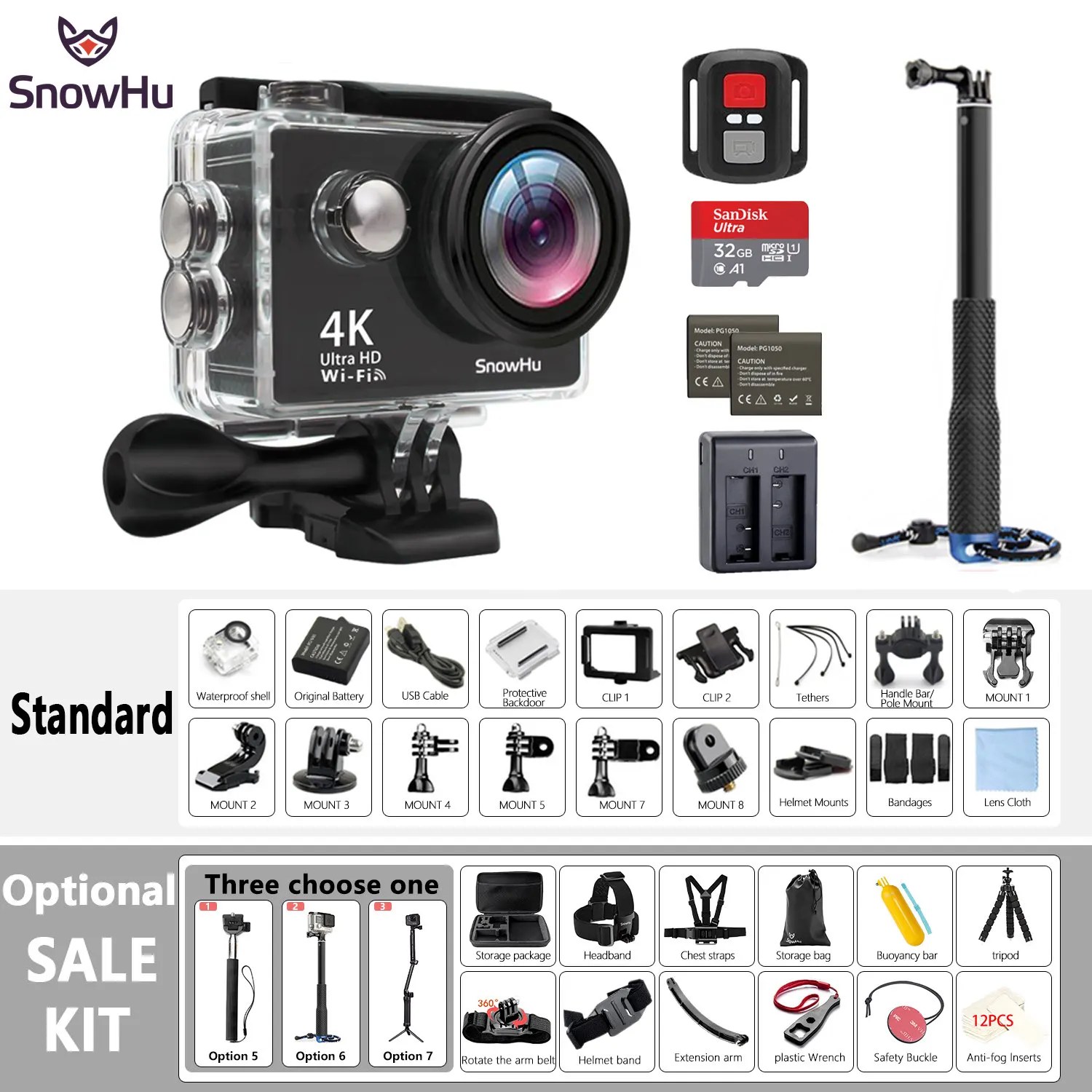 Оригинальный SnowHu H10 спортивные Камера со сверхвысоким разрешением Ultra HD 4 K/25fps WiFi 2