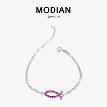 Modian стерлингового серебра 925 пробы прозрачный кубический цирконий розовый рыбка модный браслет для женщин Шарм ювелирные изделия подарок на день Святого Валентина