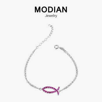 

Modian 100% 925 Sterling Silver Clear Cubic Zirconia Pink Fish Fashion Bracelet For Women Charm Jewelry Valentine's Day Gift