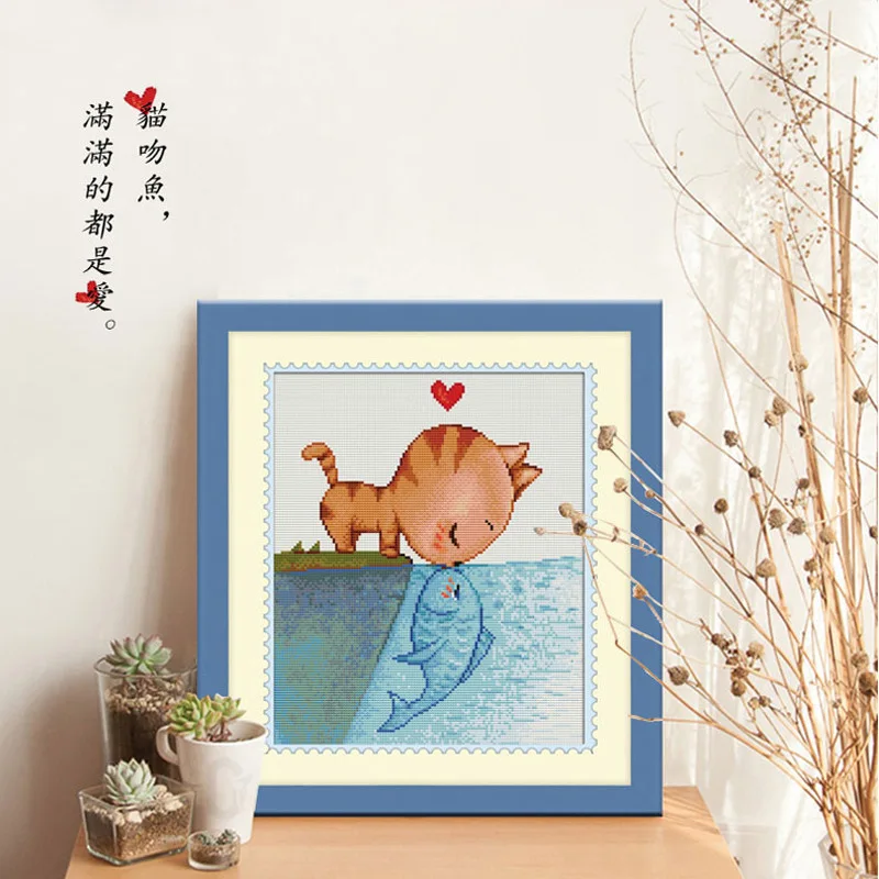 

Diamond embroidery 5d diy diamond painting Cat and fish love,diamond round painting Home decoration Cross Stitch Picture