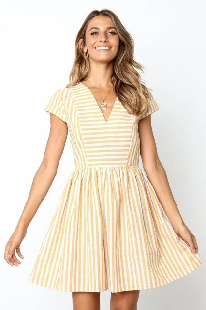 yellow and white striped sundress