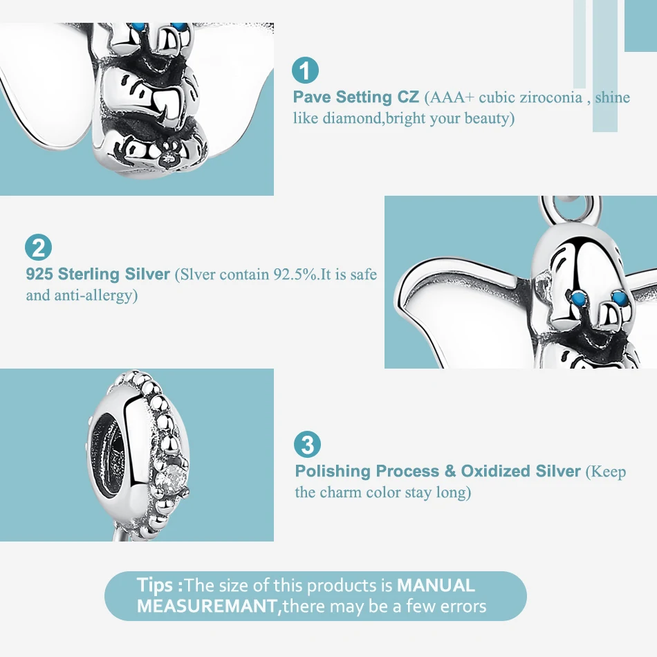 BELAWANG настоящий 100% стерлингового серебра 925 пробы синий кристалл Dumbo Кристалл fits дизайнерские браслеты кулон для женщин DIY Изготовление