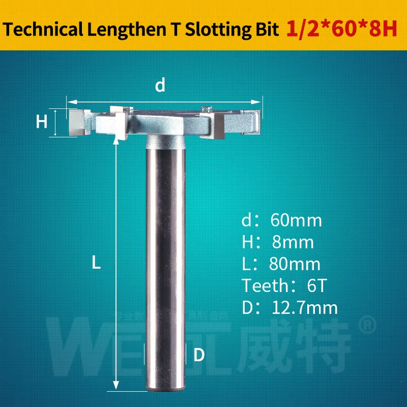 Weitol 1 шт. 1/2 дюймов 6 т деревообрабатывающий фреза вольфрам карбид удлиненный Т-образный резак резьба по дереву Инструменты ЧПУ Инструмент Бит - Длина режущей кромки: 12.7-60-8H