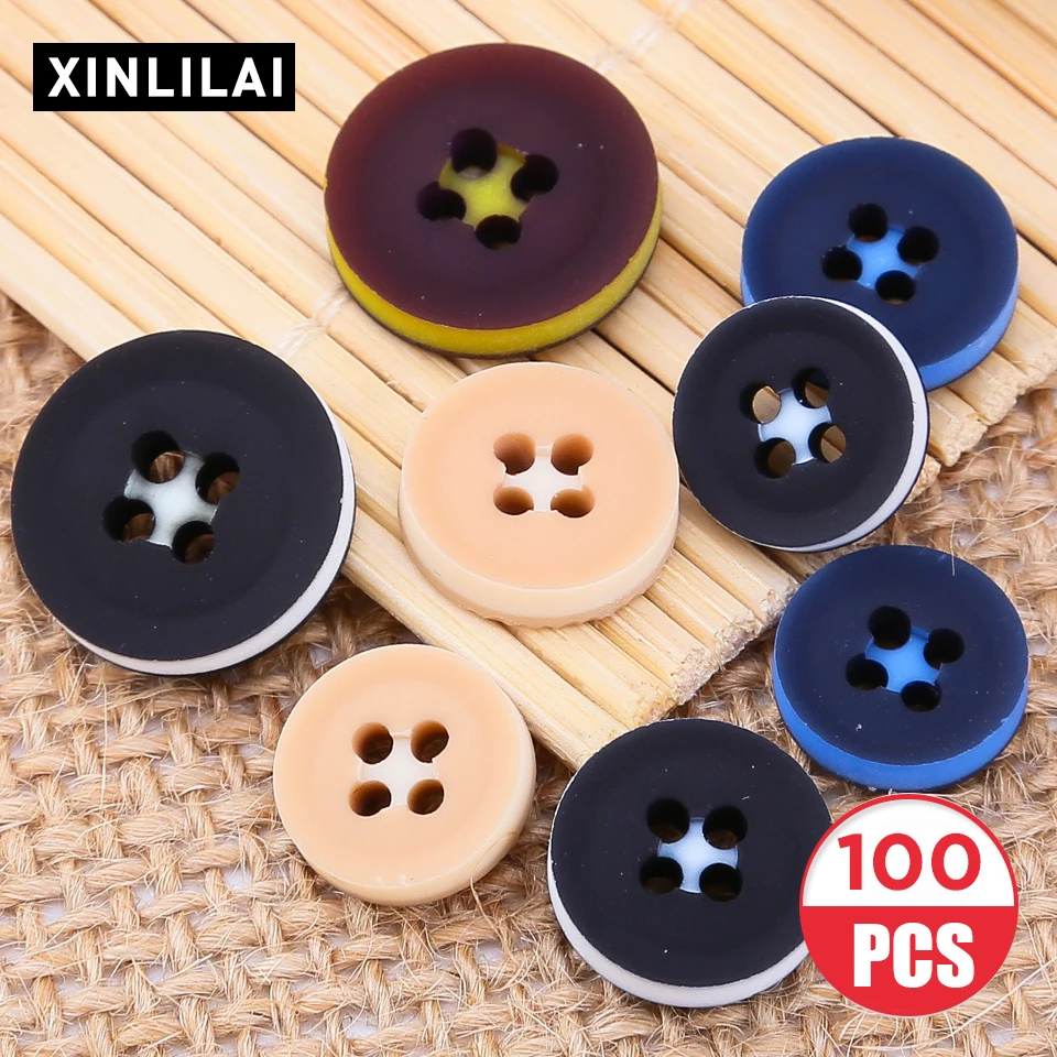 

100pcs Solid Color Resin Buttons Handmade Wooden Four Holes Buttons Shirt Suit Trench Coat Buttons High-grade Clothing Accessori