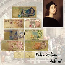 Ensemble de 7 pièces de billets de banque colorés d'italie, joli ensemble complet de pièces en feuille d'or, Souvenir en monnaie italienne pour décoration