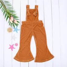 Г. модные зимние жилет для девочек бархат Брюки для девочек Англия Стиль Свободные повседневные прямые широкие брюки велюр Комбинезоны для девочек Большие Размеры Детские штаны