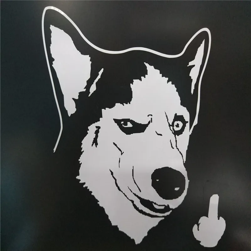 

Creative Husky Dog Flipping Finger DIY Car Styling Die Cut Laptop Sticker Spoof Siberian Husky Funny Face Stickers