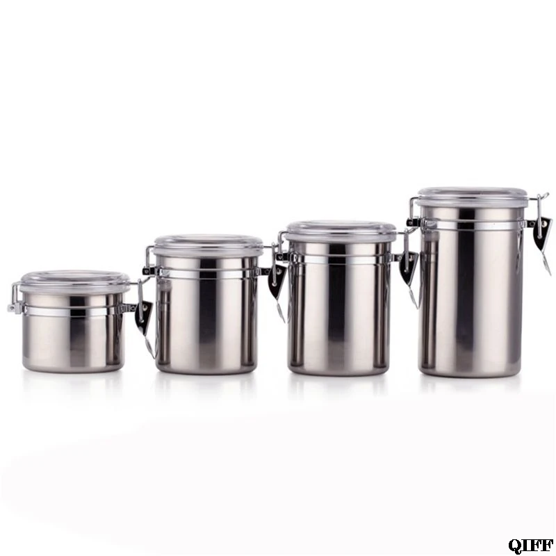 

Stanless Stee Sealed Can Food Container Storage Box With Clear Cover Clip-On Organizer For Tea Tobacco Coffee Beans Jars JUN06