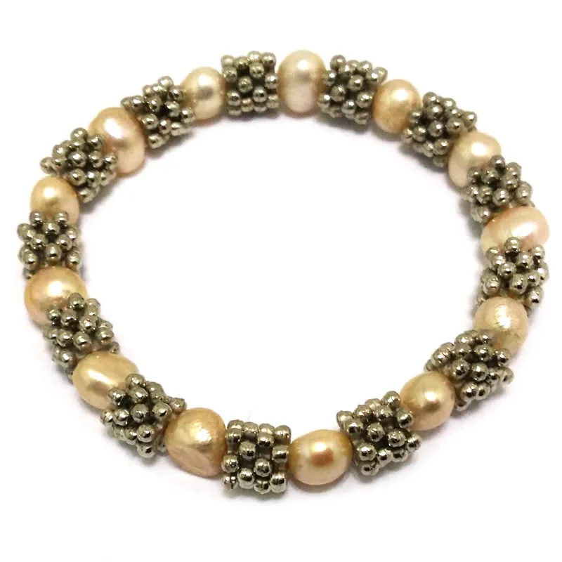 8 inches 8 9mm Natural Pink Baroque Pearl Sterling Silver Elastic