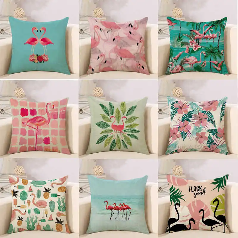 

linen throw pillow covers nordic pillow cases flamingo fresh American pastoral cushion cover