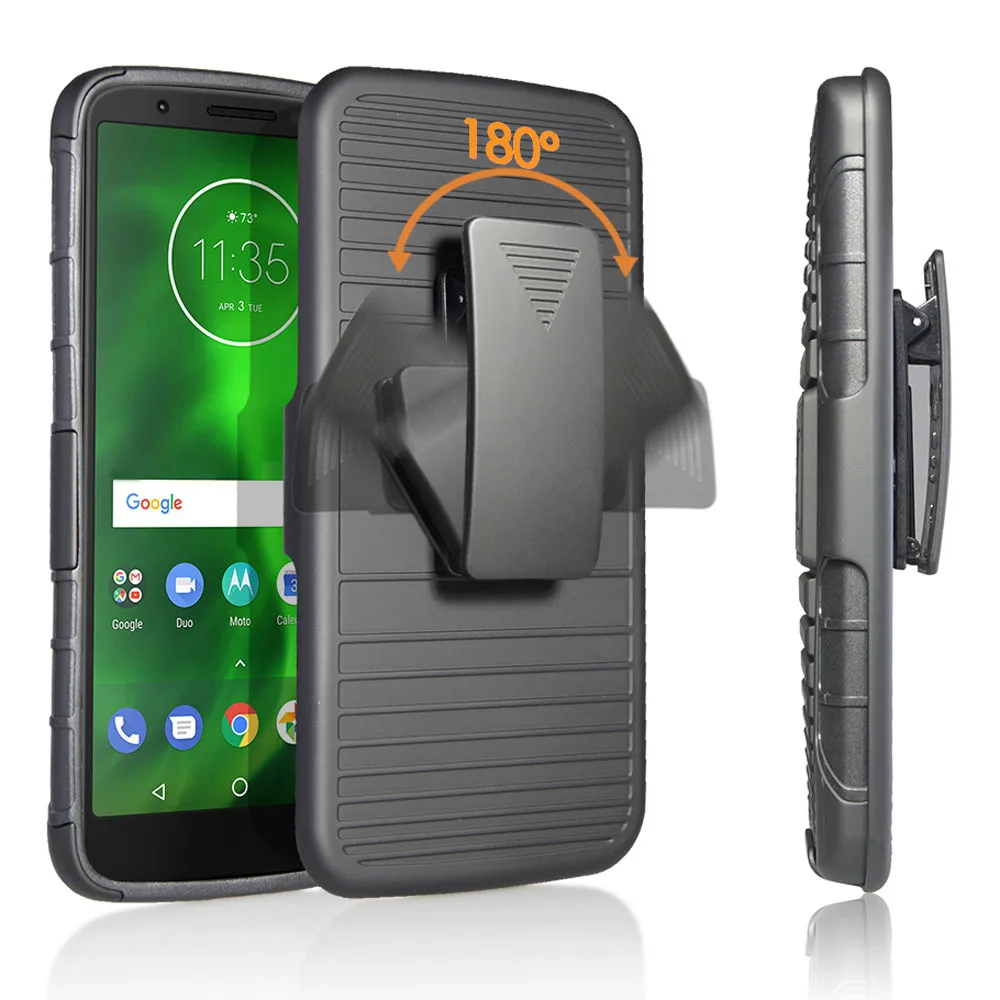 Чехол для Motorola Moto G6 магнитный прочный чехол с кольцом-подставкой и зажимом ремня