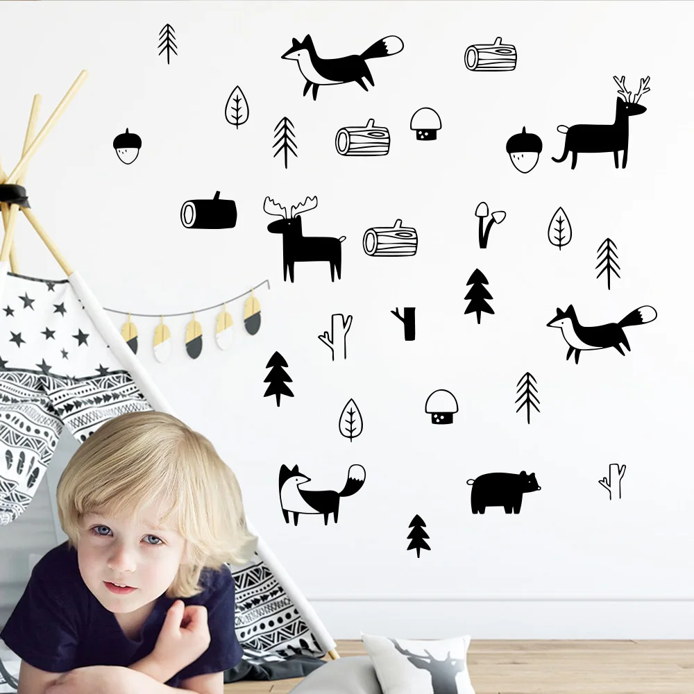 Виниловые наклейки на стены в скандинавском стиле, с этническими животными, лесным лесом, для детской комнаты, декор для стен, настенные наклейки, настенные Стикеры, украшение