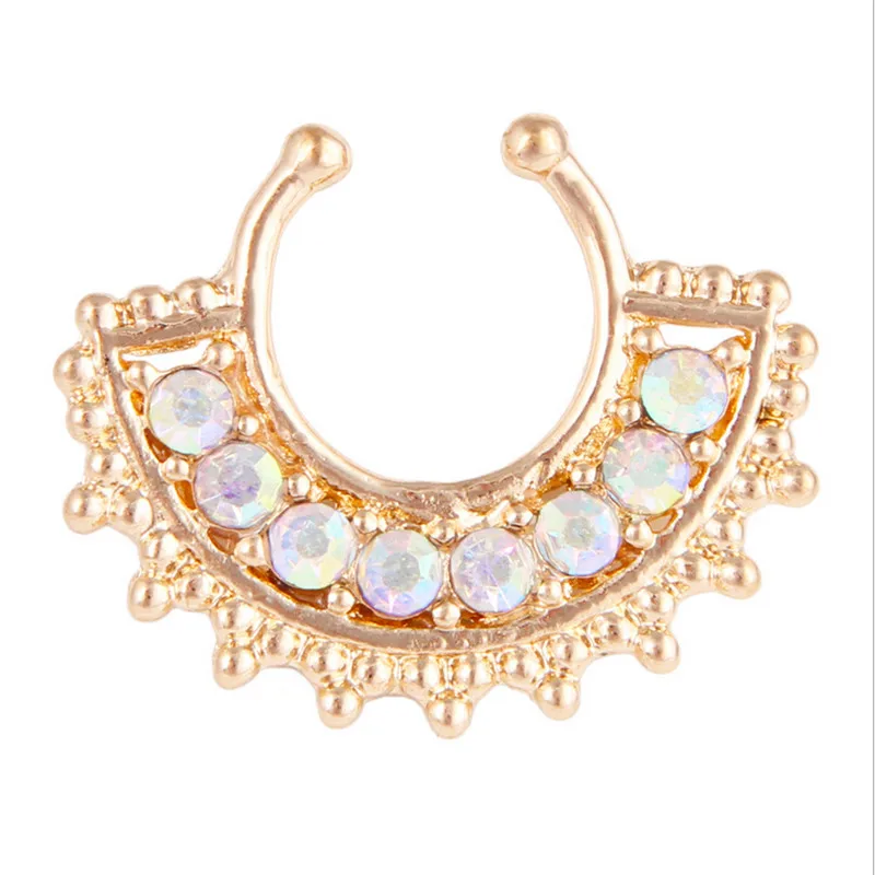 

Punk Stainless Steel Gold Nose Rings Studs Fake Septum Piercing Crystal Nose Open Hoop Fake Nose Rings&Studs Women Body Jewelry