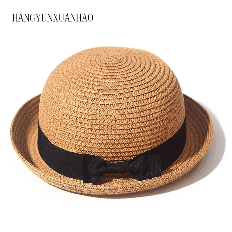 

2019 Stylish Women Summer Sun Hat Straw Bow Beach Hat Fashion parent-child wide brim hats UV Protection casual Lady Girls Caps