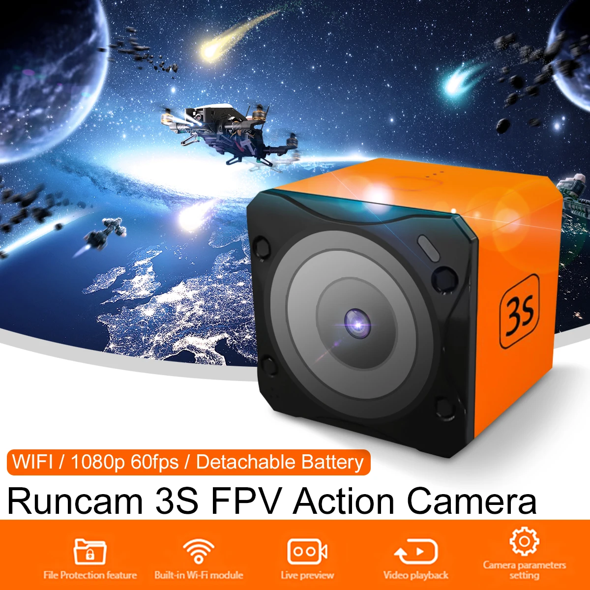 

Runcam 3S WIFI NTSC/PAL 1080p 60fps WDR 160 Degree FPV Action Camera Detachable Battery for RC Models VS Runcam3