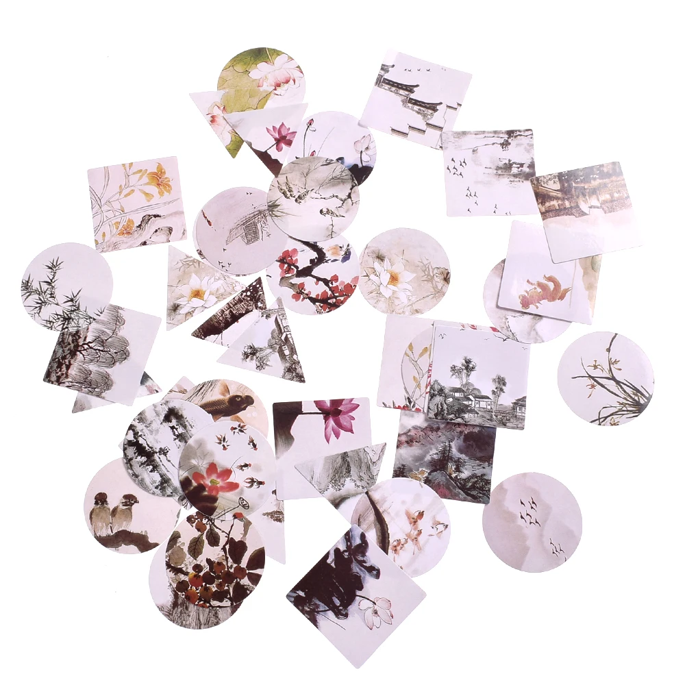 

40 Pcs / Pack Traditional Chinese Painting Stickers Mini Style Paper Seal Sticker DIY Decoration Label